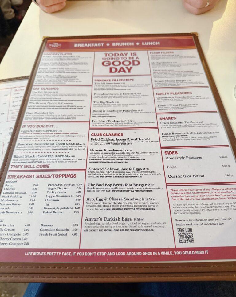 Menu The Breakfast Club