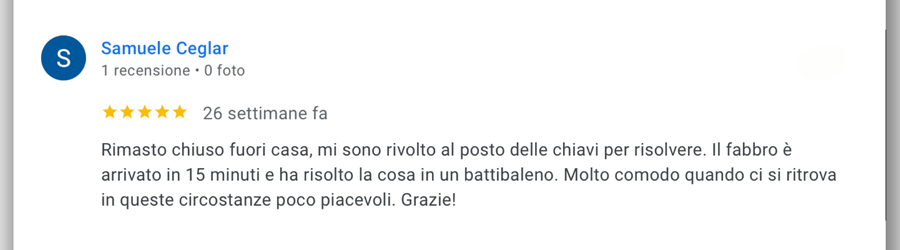 Recensione Google pronto intervento fabbro Trieste