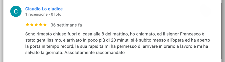 Recensione Google pronto intervento fabbro Trieste